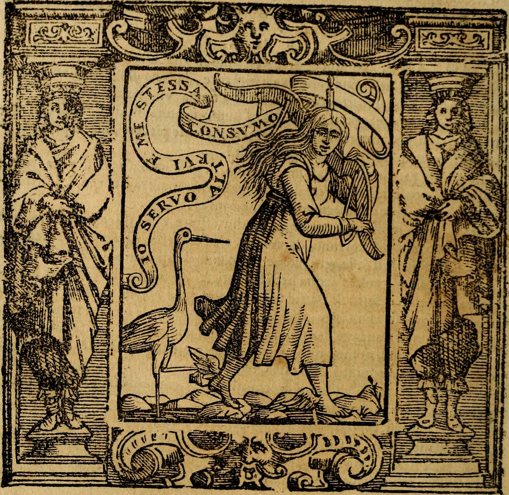 An illustration from Iconologia di Cesare Ripa Perugina ... Nella quale si descrivono diverse imagini di virtù, vitij, affetti, passioni humane, arti discipline, humori, elementi, corpi celesti, prouincie d'Italia, fiumi, tutte le parti del mondo, ed altre infinite materie. Opera utile ad oratori, predicatori, poeti pittori, sculptori, disegnatori, e ad ogni studioso, per inuentar concetti, emblemi, ed imprese, per diuisare qualsiuoglia appatato nuttiale, funerale, trionfale. Per rappresentar poemi drammatici, e per figurare co'suoi propij simboli ciò, che può cadere in pensiero humano. Ampliata ultimamente dallo stresso autore di CC. imagini, e erricchita di molti discorsi pieni di varia eruditione .., 1613, leaf 689