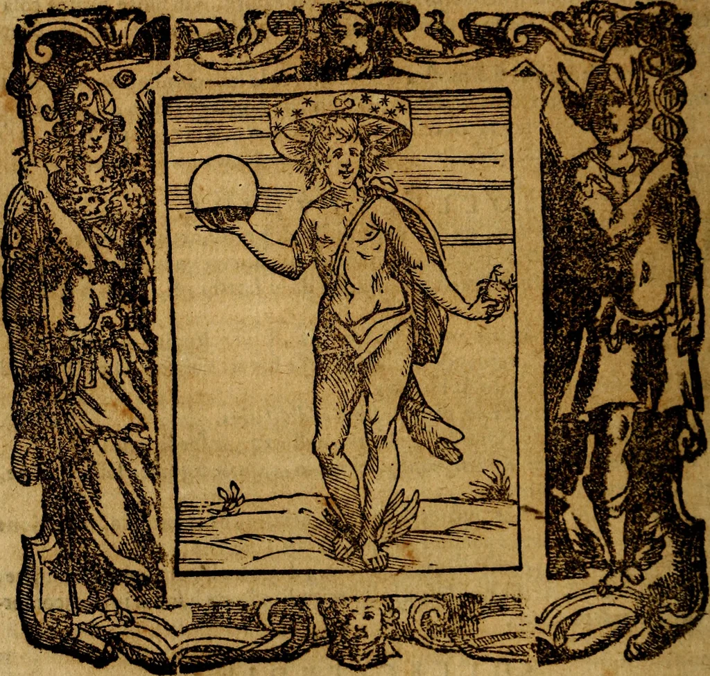 An illustration from Iconologia di Cesare Ripa Perugina ... Nella quale si descrivono diverse imagini di virtù, vitij, affetti, passioni humane, arti discipline, humori, elementi, corpi celesti, prouincie d'Italia, fiumi, tutte le parti del mondo, ed altre infinite materie. Opera utile ad oratori, predicatori, poeti pittori, sculptori, disegnatori, e ad ogni studioso, per inuentar concetti, emblemi, ed imprese, per diuisare qualsiuoglia appatato nuttiale, funerale, trionfale. Per rappresentar poemi drammatici, e per figurare co'suoi propij simboli ciò, che può cadere in pensiero humano. Ampliata ultimamente dallo stresso autore di CC. imagini, e erricchita di molti discorsi pieni di varia eruditione .., 1613, leaf 699