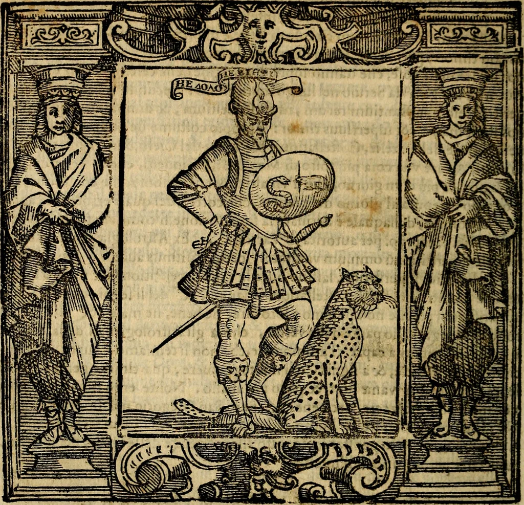 An illustration from Iconologia di Cesare Ripa Perugina ... Nella quale si descrivono diverse imagini di virtù, vitij, affetti, passioni humane, arti discipline, humori, elementi, corpi celesti, prouincie d'Italia, fiumi, tutte le parti del mondo, ed altre infinite materie. Opera utile ad oratori, predicatori, poeti pittori, sculptori, disegnatori, e ad ogni studioso, per inuentar concetti, emblemi, ed imprese, per diuisare qualsiuoglia appatato nuttiale, funerale, trionfale. Per rappresentar poemi drammatici, e per figurare co'suoi propij simboli ciò, che può cadere in pensiero humano. Ampliata ultimamente dallo stresso autore di CC. imagini, e erricchita di molti discorsi pieni di varia eruditione .., 1613, leaf 745
