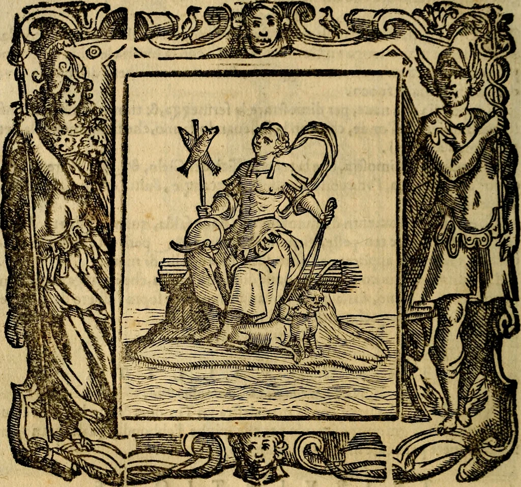 An illustration from Iconologia di Cesare Ripa Perugina ... Nella quale si descrivono diverse imagini di virtù, vitij, affetti, passioni humane, arti discipline, humori, elementi, corpi celesti, prouincie d'Italia, fiumi, tutte le parti del mondo, ed altre infinite materie. Opera utile ad oratori, predicatori, poeti pittori, sculptori, disegnatori, e ad ogni studioso, per inuentar concetti, emblemi, ed imprese, per diuisare qualsiuoglia appatato nuttiale, funerale, trionfale. Per rappresentar poemi drammatici, e per figurare co'suoi propij simboli ciò, che può cadere in pensiero humano. Ampliata ultimamente dallo stresso autore di CC. imagini, e erricchita di molti discorsi pieni di varia eruditione .., 1613, leaf 767