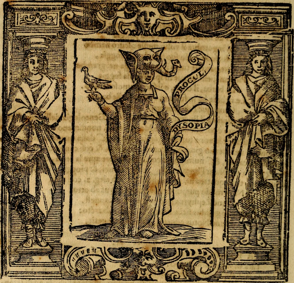 An illustration from Iconologia di Cesare Ripa Perugina ... Nella quale si descrivono diverse imagini di virtù, vitij, affetti, passioni humane, arti discipline, humori, elementi, corpi celesti, prouincie d'Italia, fiumi, tutte le parti del mondo, ed altre infinite materie. Opera utile ad oratori, predicatori, poeti pittori, sculptori, disegnatori, e ad ogni studioso, per inuentar concetti, emblemi, ed imprese, per diuisare qualsiuoglia appatato nuttiale, funerale, trionfale. Per rappresentar poemi drammatici, e per figurare co'suoi propij simboli ciò, che può cadere in pensiero humano. Ampliata ultimamente dallo stresso autore di CC. imagini, e erricchita di molti discorsi pieni di varia eruditione .., 1613, leaf 801