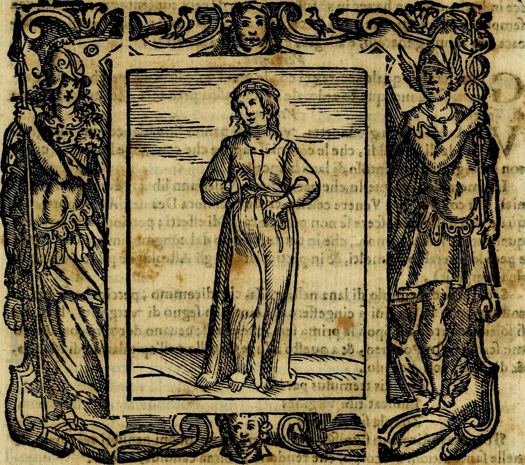 An illustration from Iconologia di Cesare Ripa Perugina ... Nella quale si descrivono diverse imagini di virtù, vitij, affetti, passioni humane, arti discipline, humori, elementi, corpi celesti, prouincie d'Italia, fiumi, tutte le parti del mondo, ed altre infinite materie. Opera utile ad oratori, predicatori, poeti pittori, sculptori, disegnatori, e ad ogni studioso, per inuentar concetti, emblemi, ed imprese, per diuisare qualsiuoglia appatato nuttiale, funerale, trionfale. Per rappresentar poemi drammatici, e per figurare co'suoi propij simboli ciò, che può cadere in pensiero humano. Ampliata ultimamente dallo stresso autore di CC. imagini, e erricchita di molti discorsi pieni di varia eruditione .., 1613, leaf 810