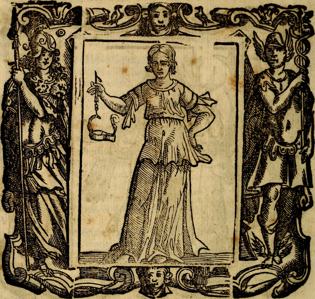 An illustration from Iconologia di Cesare Ripa Perugina ... Nella quale si descrivono diverse imagini di virtù, vitij, affetti, passioni humane, arti discipline, humori, elementi, corpi celesti, prouincie d'Italia, fiumi, tutte le parti del mondo, ed altre infinite materie. Opera utile ad oratori, predicatori, poeti pittori, sculptori, disegnatori, e ad ogni studioso, per inuentar concetti, emblemi, ed imprese, per diuisare qualsiuoglia appatato nuttiale, funerale, trionfale. Per rappresentar poemi drammatici, e per figurare co'suoi propij simboli ciò, che può cadere in pensiero humano. Ampliata ultimamente dallo stresso autore di CC. imagini, e erricchita di molti discorsi pieni di varia eruditione .., 1613, leaf 825