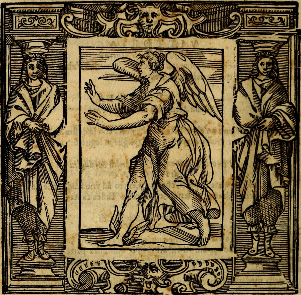 An illustration from Iconologia di Cesare Ripa Perugina ... Nella quale si descrivono diverse imagini di virtù, vitij, affetti, passioni humane, arti discipline, humori, elementi, corpi celesti, prouincie d'Italia, fiumi, tutte le parti del mondo, ed altre infinite materie. Opera utile ad oratori, predicatori, poeti pittori, sculptori, disegnatori, e ad ogni studioso, per inuentar concetti, emblemi, ed imprese, per diuisare qualsiuoglia appatato nuttiale, funerale, trionfale. Per rappresentar poemi drammatici, e per figurare co'suoi propij simboli ciò, che può cadere in pensiero humano. Ampliata ultimamente dallo stresso autore di CC. imagini, e erricchita di molti discorsi pieni di varia eruditione .., 1613, leaf 829