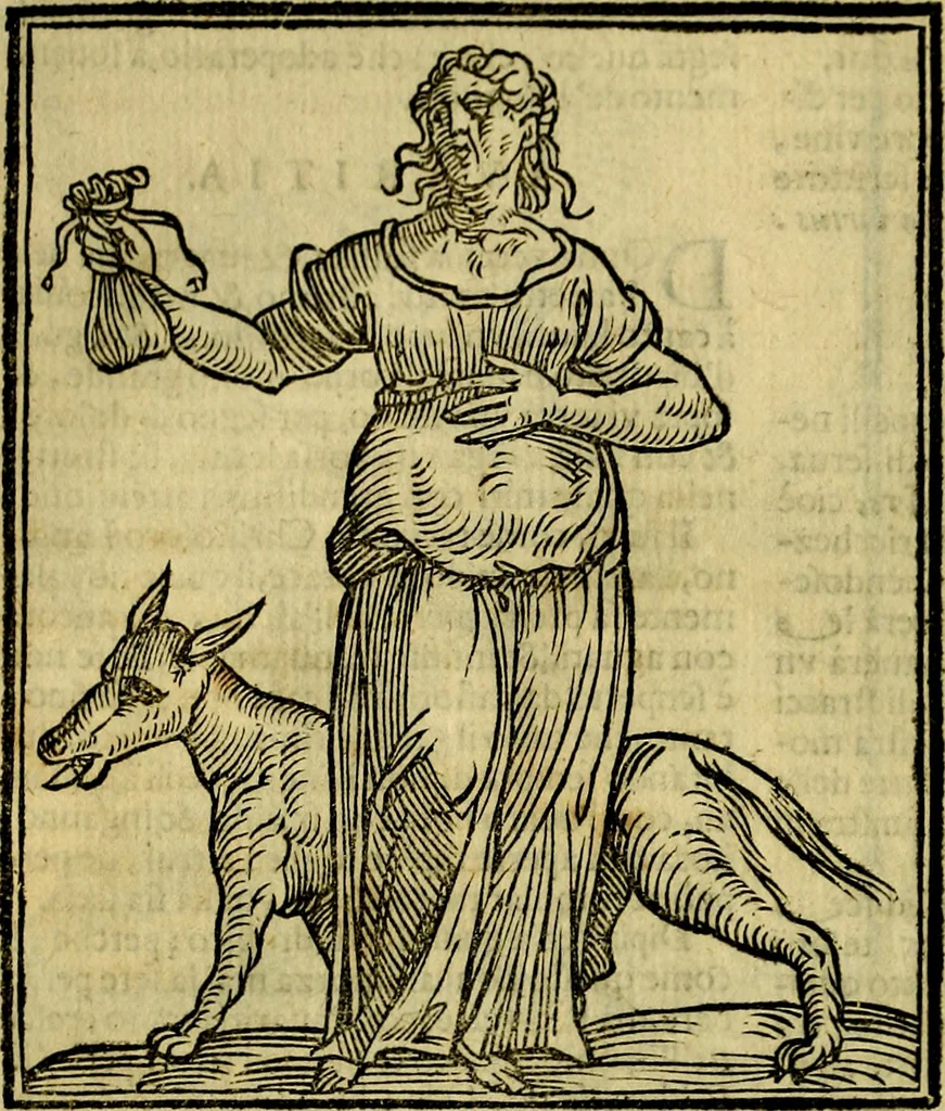 An illustration from Iconologia di Cesare Ripa ... Divisa in tre libri, ne i quali si esprimono varie imagini di virtù, vitij, affetti, passioni humane, arti, discipline, humori, elementi, corpi celesti, prouincie d'Italia, fiumi, & altre materie infinite vtili ad ogni stato di persone, 1669, leaf 115