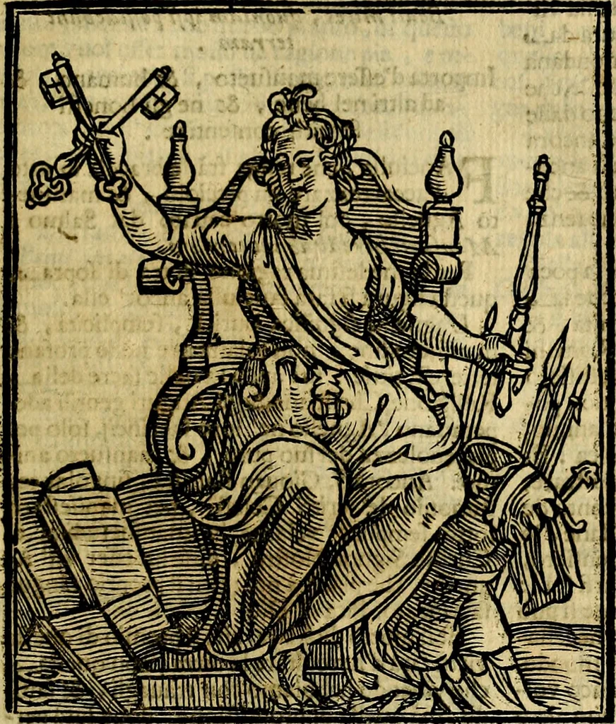 An illustration from Iconologia di Cesare Ripa ... Divisa in tre libri, ne i quali si esprimono varie imagini di virtù, vitij, affetti, passioni humane, arti, discipline, humori, elementi, corpi celesti, prouincie d'Italia, fiumi, & altre materie infinite vtili ad ogni stato di persone, 1669, leaf 118