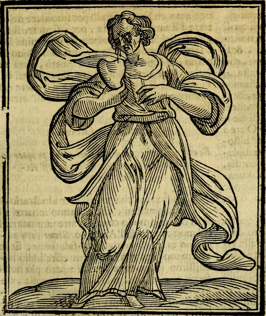 An illustration from Iconologia di Cesare Ripa ... Divisa in tre libri, ne i quali si esprimono varie imagini di virtù, vitij, affetti, passioni humane, arti, discipline, humori, elementi, corpi celesti, prouincie d'Italia, fiumi, & altre materie infinite vtili ad ogni stato di persone, 1669, leaf 120