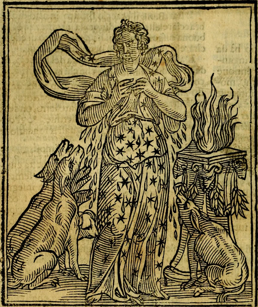 An illustration from Iconologia di Cesare Ripa ... Divisa in tre libri, ne i quali si esprimono varie imagini di virtù, vitij, affetti, passioni humane, arti, discipline, humori, elementi, corpi celesti, prouincie d'Italia, fiumi, & altre materie infinite vtili ad ogni stato di persone, 1669, leaf 131