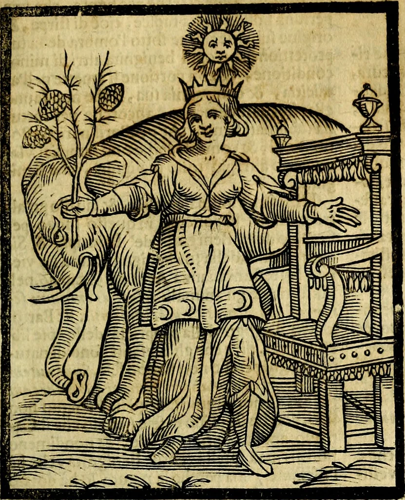 An illustration from Iconologia di Cesare Ripa ... Divisa in tre libri, ne i quali si esprimono varie imagini di virtù, vitij, affetti, passioni humane, arti, discipline, humori, elementi, corpi celesti, prouincie d'Italia, fiumi, & altre materie infinite vtili ad ogni stato di persone, 1669, leaf 132