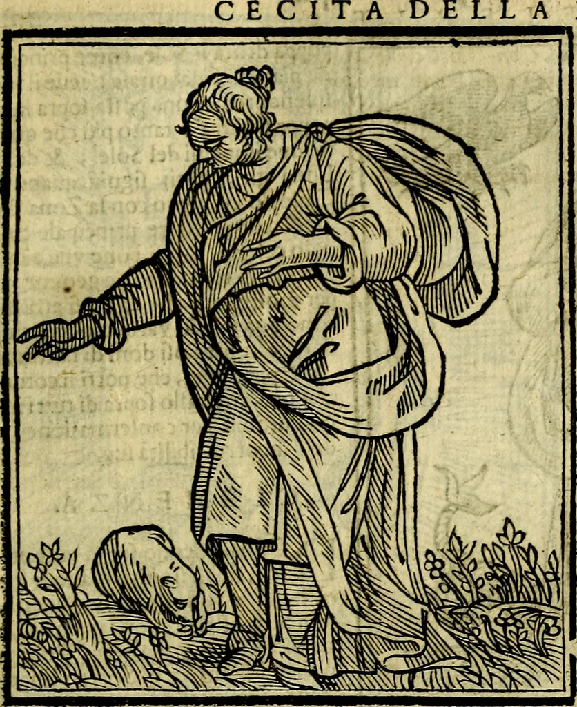 An illustration from Iconologia di Cesare Ripa ... Divisa in tre libri, ne i quali si esprimono varie imagini di virtù, vitij, affetti, passioni humane, arti, discipline, humori, elementi, corpi celesti, prouincie d'Italia, fiumi, & altre materie infinite vtili ad ogni stato di persone, 1669, leaf 152