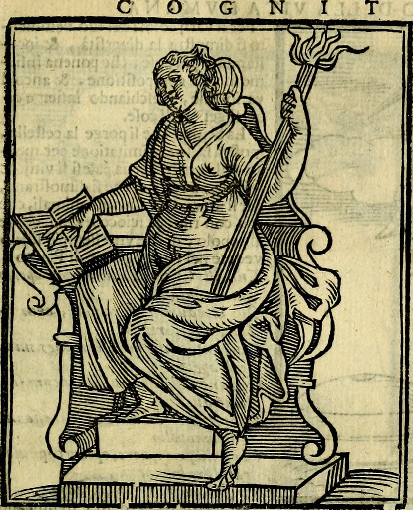 An illustration from Iconologia di Cesare Ripa ... Divisa in tre libri, ne i quali si esprimono varie imagini di virtù, vitij, affetti, passioni humane, arti, discipline, humori, elementi, corpi celesti, prouincie d'Italia, fiumi, & altre materie infinite vtili ad ogni stato di persone, 1669, leaf 156