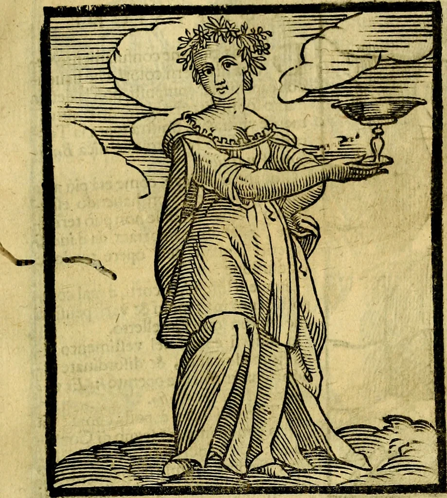 An illustration from Iconologia di Cesare Ripa ... Divisa in tre libri, ne i quali si esprimono varie imagini di virtù, vitij, affetti, passioni humane, arti, discipline, humori, elementi, corpi celesti, prouincie d'Italia, fiumi, & altre materie infinite vtili ad ogni stato di persone, 1669, leaf 166