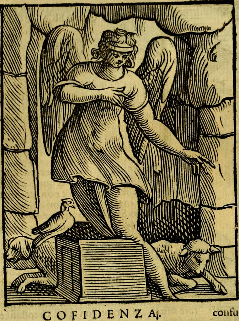 An illustration from Iconologia di Cesare Ripa ... Divisa in tre libri, ne i quali si esprimono varie imagini di virtù, vitij, affetti, passioni humane, arti, discipline, humori, elementi, corpi celesti, prouincie d'Italia, fiumi, & altre materie infinite vtili ad ogni stato di persone, 1669, leaf 167