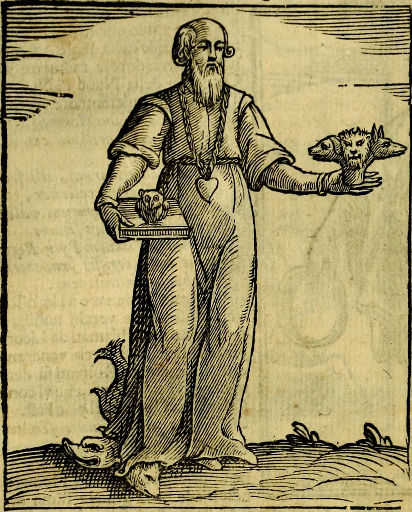 An illustration from Iconologia di Cesare Ripa ... Divisa in tre libri, ne i quali si esprimono varie imagini di virtù, vitij, affetti, passioni humane, arti, discipline, humori, elementi, corpi celesti, prouincie d'Italia, fiumi, & altre materie infinite vtili ad ogni stato di persone, 1669, leaf 171