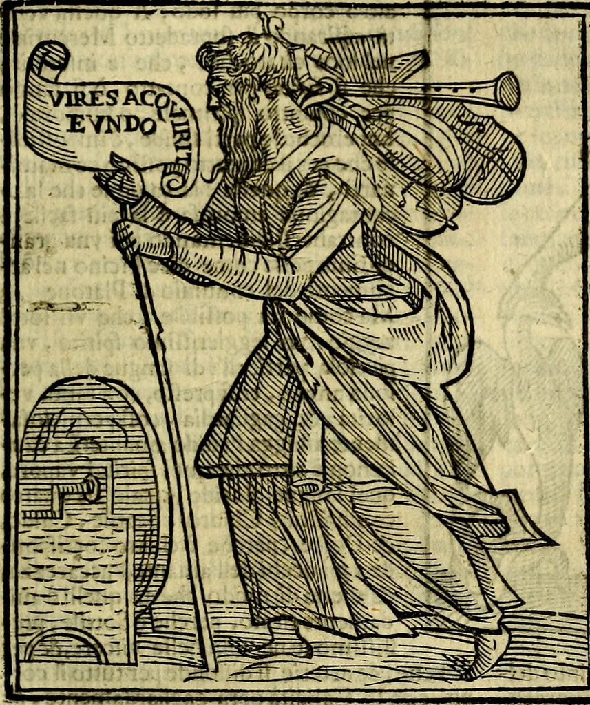 An illustration from Iconologia di Cesare Ripa ... Divisa in tre libri, ne i quali si esprimono varie imagini di virtù, vitij, affetti, passioni humane, arti, discipline, humori, elementi, corpi celesti, prouincie d'Italia, fiumi, & altre materie infinite vtili ad ogni stato di persone, 1669, leaf 174