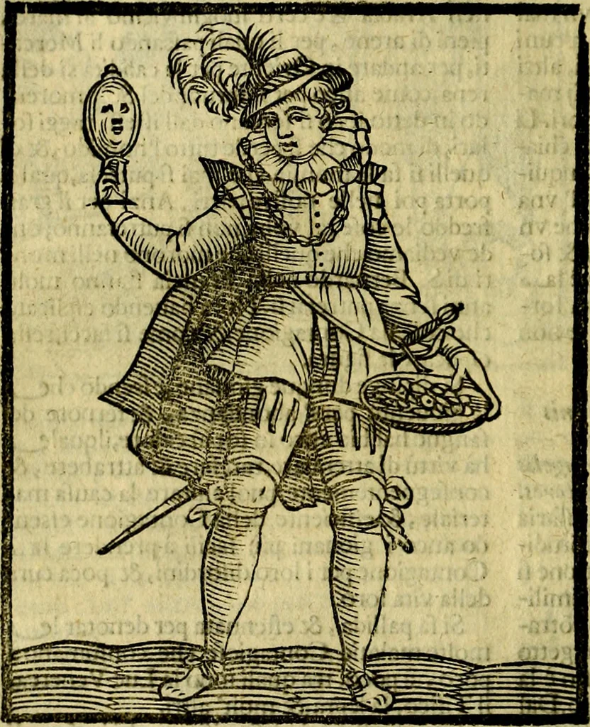 An illustration from Iconologia di Cesare Ripa ... Divisa in tre libri, ne i quali si esprimono varie imagini di virtù, vitij, affetti, passioni humane, arti, discipline, humori, elementi, corpi celesti, prouincie d'Italia, fiumi, & altre materie infinite vtili ad ogni stato di persone, 1669, leaf 177