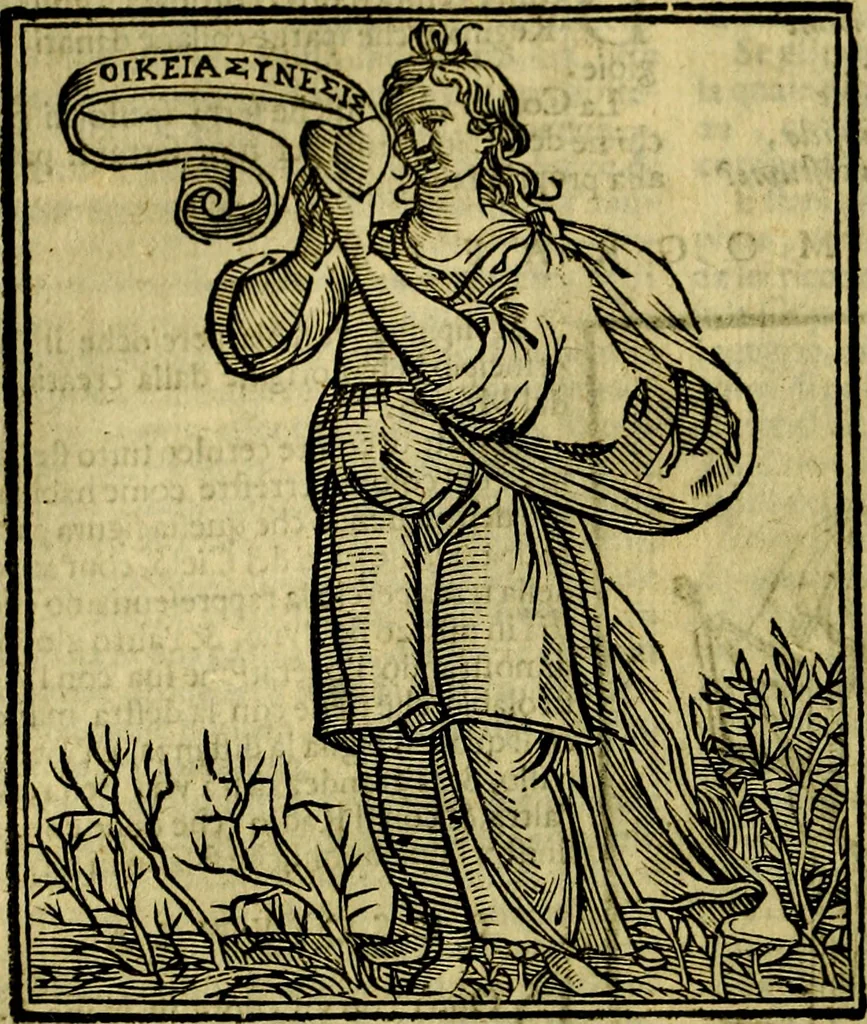 An illustration from Iconologia di Cesare Ripa ... Divisa in tre libri, ne i quali si esprimono varie imagini di virtù, vitij, affetti, passioni humane, arti, discipline, humori, elementi, corpi celesti, prouincie d'Italia, fiumi, & altre materie infinite vtili ad ogni stato di persone, 1669, leaf 187