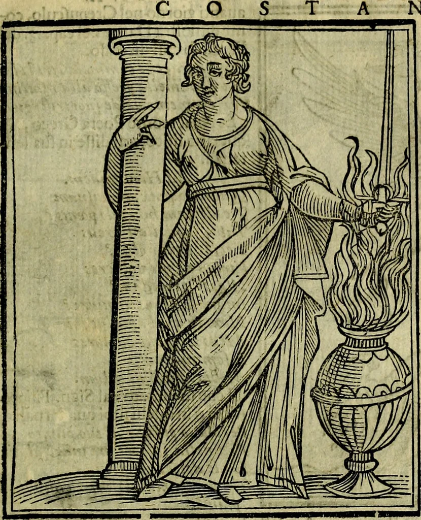 An illustration from Iconologia di Cesare Ripa ... Divisa in tre libri, ne i quali si esprimono varie imagini di virtù, vitij, affetti, passioni humane, arti, discipline, humori, elementi, corpi celesti, prouincie d'Italia, fiumi, & altre materie infinite vtili ad ogni stato di persone, 1669, leaf 188
