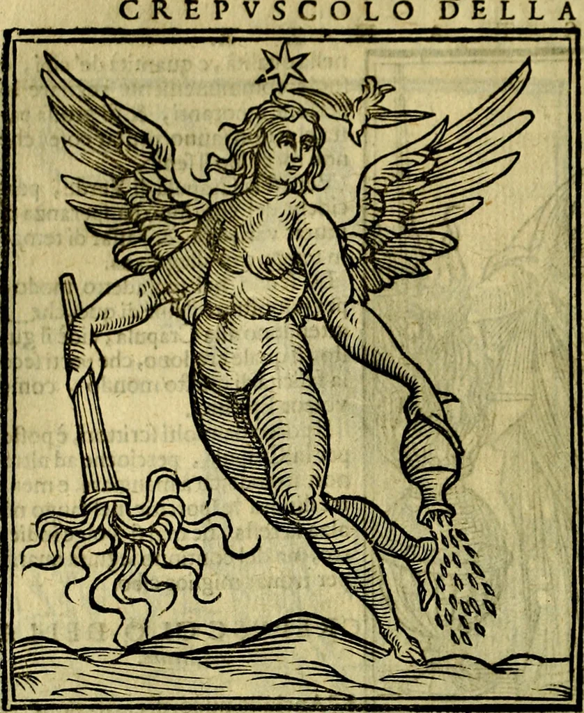 An illustration from Iconologia di Cesare Ripa ... Divisa in tre libri, ne i quali si esprimono varie imagini di virtù, vitij, affetti, passioni humane, arti, discipline, humori, elementi, corpi celesti, prouincie d'Italia, fiumi, & altre materie infinite vtili ad ogni stato di persone, 1669, leaf 189