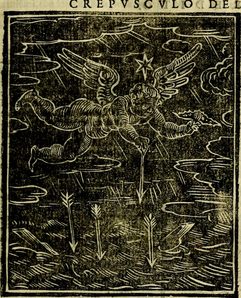 An illustration from Iconologia di Cesare Ripa ... Divisa in tre libri, ne i quali si esprimono varie imagini di virtù, vitij, affetti, passioni humane, arti, discipline, humori, elementi, corpi celesti, prouincie d'Italia, fiumi, & altre materie infinite vtili ad ogni stato di persone, 1669, leaf 190