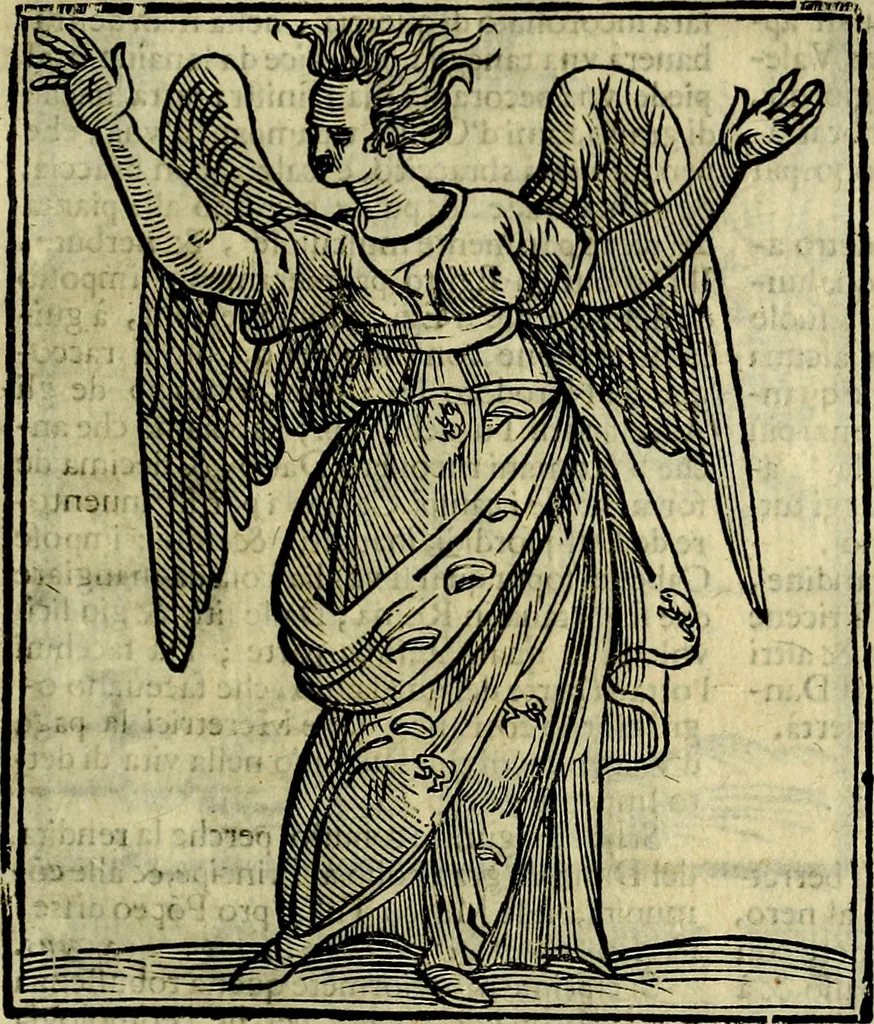 An illustration from Iconologia di Cesare Ripa ... Divisa in tre libri, ne i quali si esprimono varie imagini di virtù, vitij, affetti, passioni humane, arti, discipline, humori, elementi, corpi celesti, prouincie d'Italia, fiumi, & altre materie infinite vtili ad ogni stato di persone, 1669, leaf 192