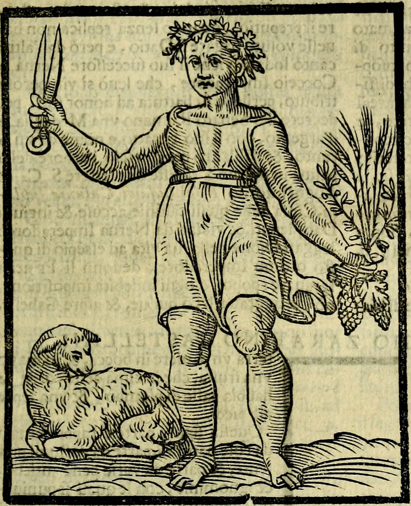 An illustration from Iconologia di Cesare Ripa ... Divisa in tre libri, ne i quali si esprimono varie imagini di virtù, vitij, affetti, passioni humane, arti, discipline, humori, elementi, corpi celesti, prouincie d'Italia, fiumi, & altre materie infinite vtili ad ogni stato di persone, 1669, leaf 194