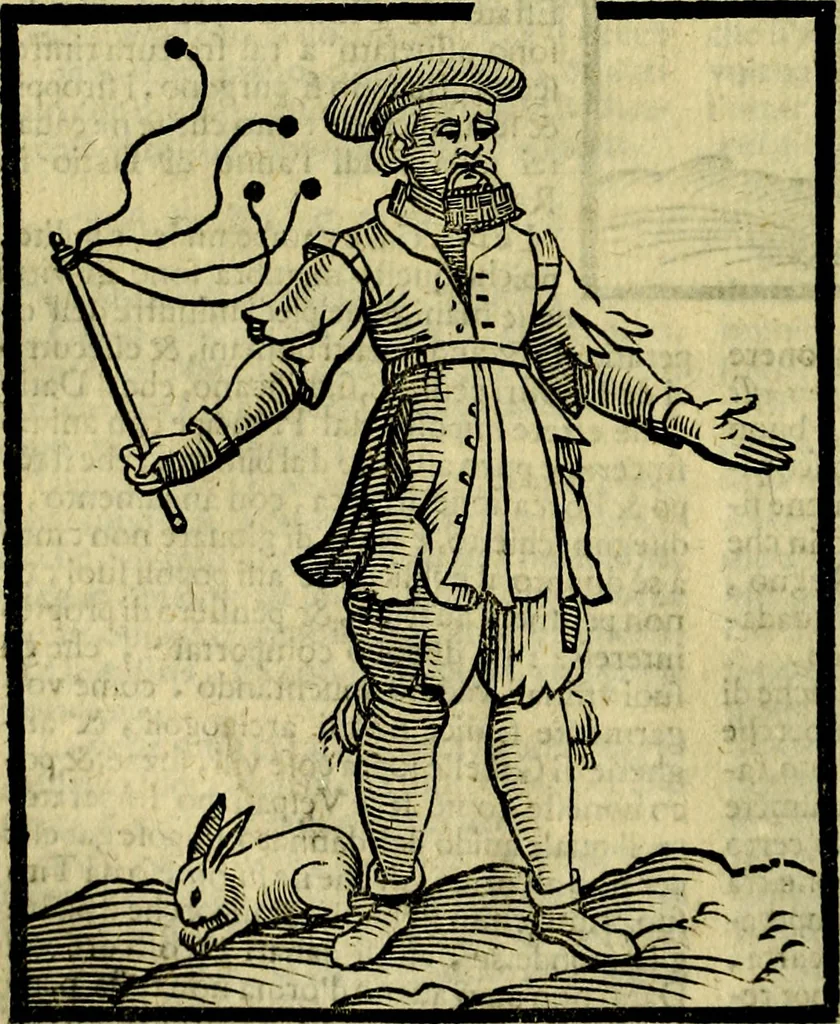 An illustration from Iconologia di Cesare Ripa ... Divisa in tre libri, ne i quali si esprimono varie imagini di virtù, vitij, affetti, passioni humane, arti, discipline, humori, elementi, corpi celesti, prouincie d'Italia, fiumi, & altre materie infinite vtili ad ogni stato di persone, 1669, leaf 195