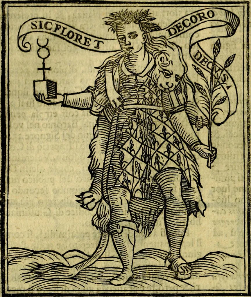 An illustration from Iconologia di Cesare Ripa ... Divisa in tre libri, ne i quali si esprimono varie imagini di virtù, vitij, affetti, passioni humane, arti, discipline, humori, elementi, corpi celesti, prouincie d'Italia, fiumi, & altre materie infinite vtili ad ogni stato di persone, 1669, leaf 197