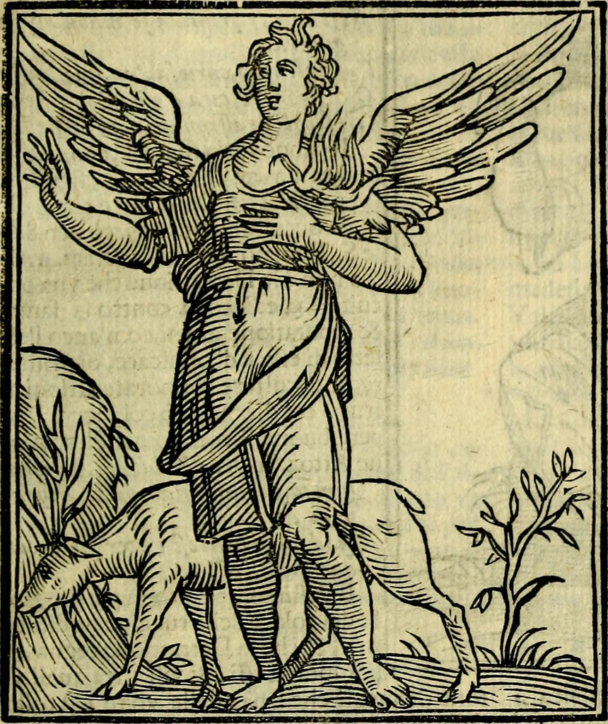 An illustration from Iconologia di Cesare Ripa ... Divisa in tre libri, ne i quali si esprimono varie imagini di virtù, vitij, affetti, passioni humane, arti, discipline, humori, elementi, corpi celesti, prouincie d'Italia, fiumi, & altre materie infinite vtili ad ogni stato di persone, 1669, leaf 208