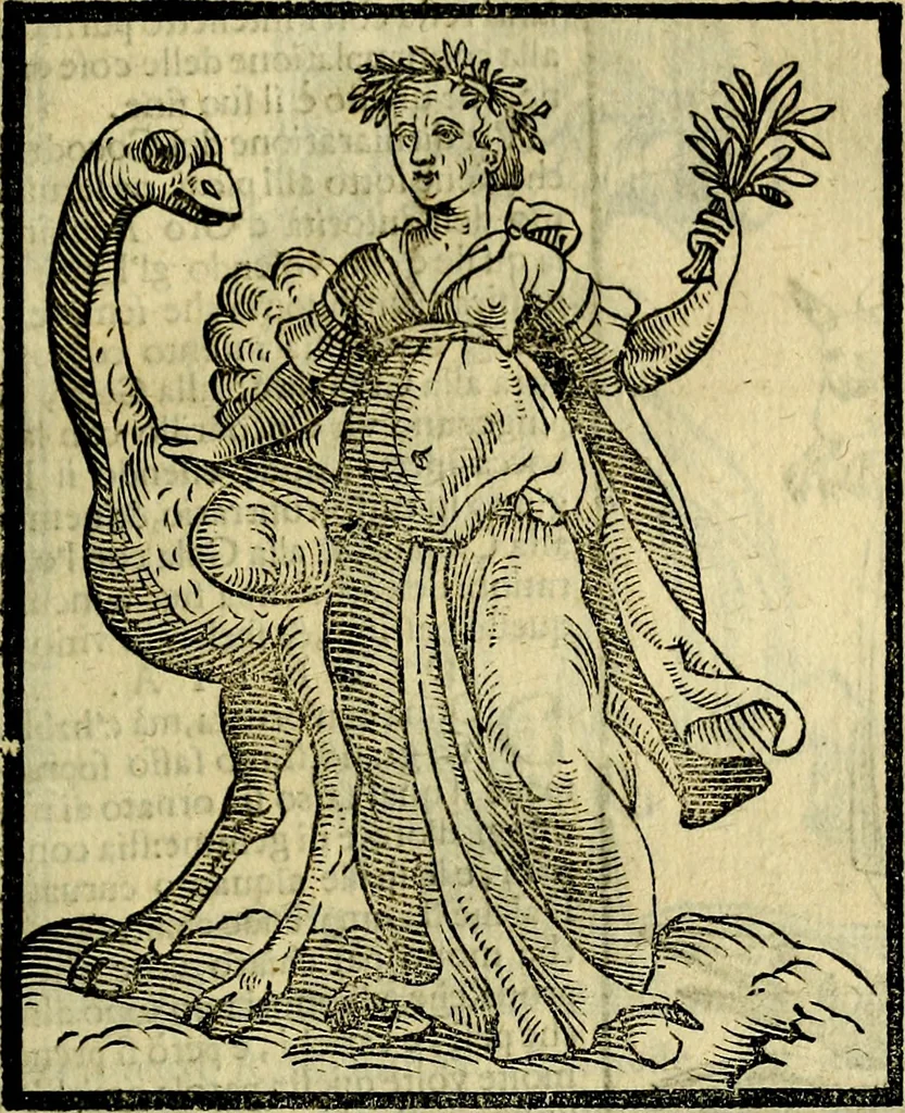 An illustration from Iconologia di Cesare Ripa ... Divisa in tre libri, ne i quali si esprimono varie imagini di virtù, vitij, affetti, passioni humane, arti, discipline, humori, elementi, corpi celesti, prouincie d'Italia, fiumi, & altre materie infinite vtili ad ogni stato di persone, 1669, leaf 212