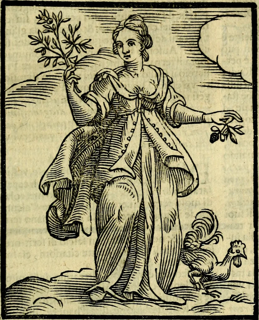 An illustration from Iconologia di Cesare Ripa ... Divisa in tre libri, ne i quali si esprimono varie imagini di virtù, vitij, affetti, passioni humane, arti, discipline, humori, elementi, corpi celesti, prouincie d'Italia, fiumi, & altre materie infinite vtili ad ogni stato di persone, 1669, leaf 218
