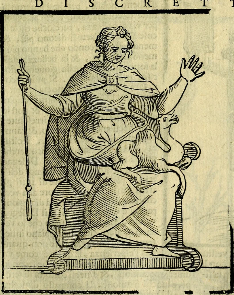An illustration from Iconologia di Cesare Ripa ... Divisa in tre libri, ne i quali si esprimono varie imagini di virtù, vitij, affetti, passioni humane, arti, discipline, humori, elementi, corpi celesti, prouincie d'Italia, fiumi, & altre materie infinite vtili ad ogni stato di persone, 1669, leaf 220