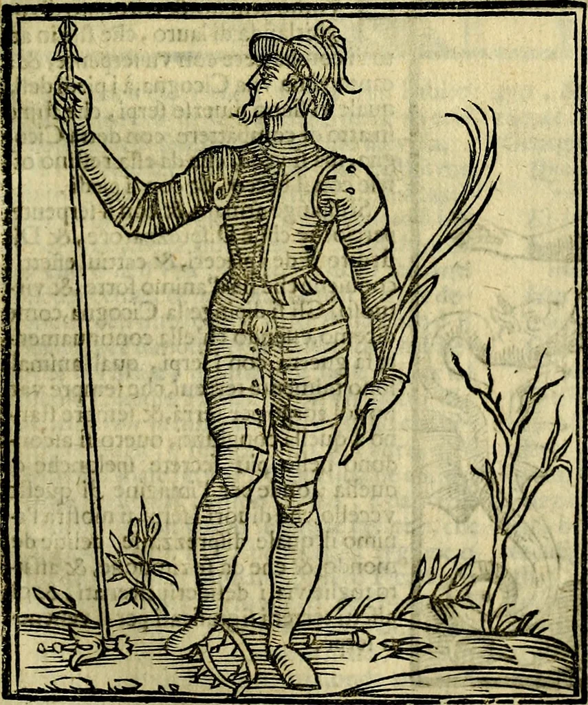 An illustration from Iconologia di Cesare Ripa ... Divisa in tre libri, ne i quali si esprimono varie imagini di virtù, vitij, affetti, passioni humane, arti, discipline, humori, elementi, corpi celesti, prouincie d'Italia, fiumi, & altre materie infinite vtili ad ogni stato di persone, 1669, leaf 222