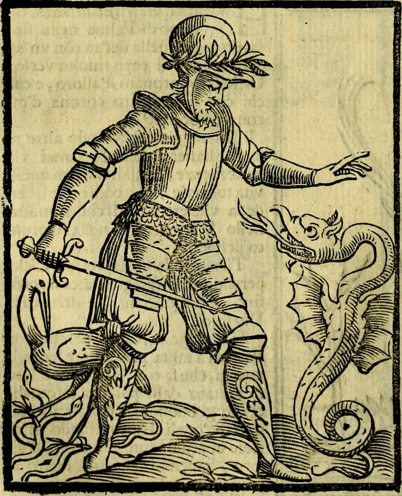 An illustration from Iconologia di Cesare Ripa ... Divisa in tre libri, ne i quali si esprimono varie imagini di virtù, vitij, affetti, passioni humane, arti, discipline, humori, elementi, corpi celesti, prouincie d'Italia, fiumi, & altre materie infinite vtili ad ogni stato di persone, 1669, leaf 223