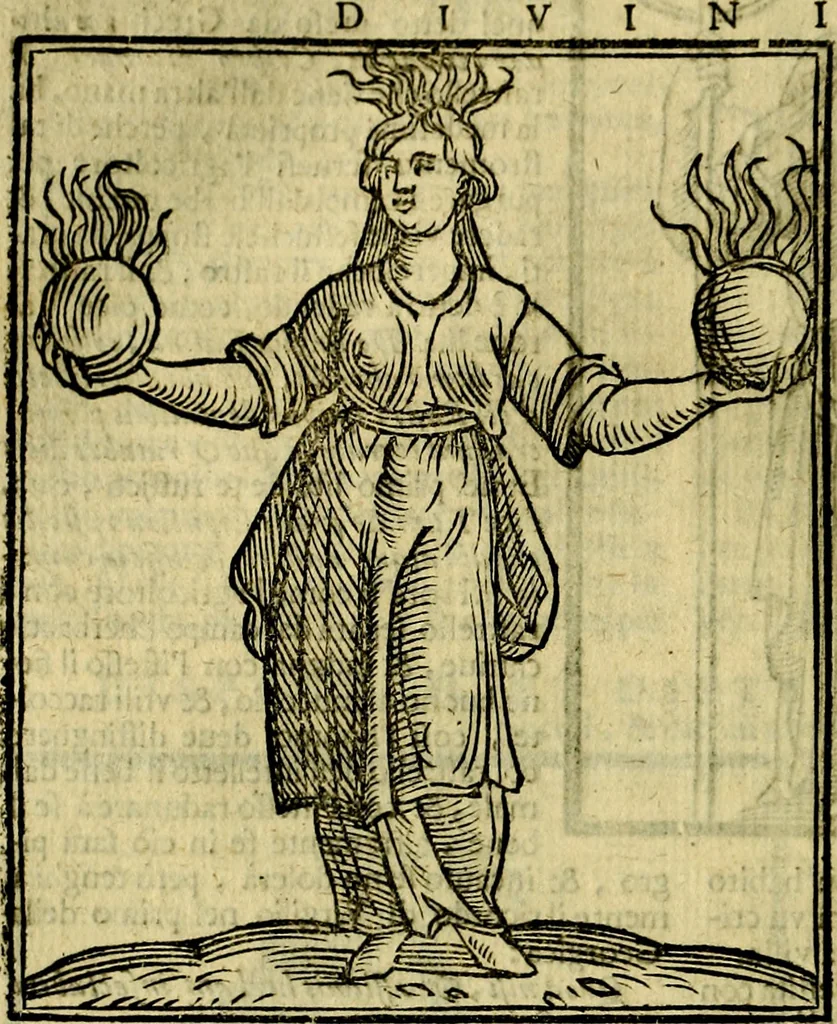 An illustration from Iconologia di Cesare Ripa ... Divisa in tre libri, ne i quali si esprimono varie imagini di virtù, vitij, affetti, passioni humane, arti, discipline, humori, elementi, corpi celesti, prouincie d'Italia, fiumi, & altre materie infinite vtili ad ogni stato di persone, 1669, leaf 225