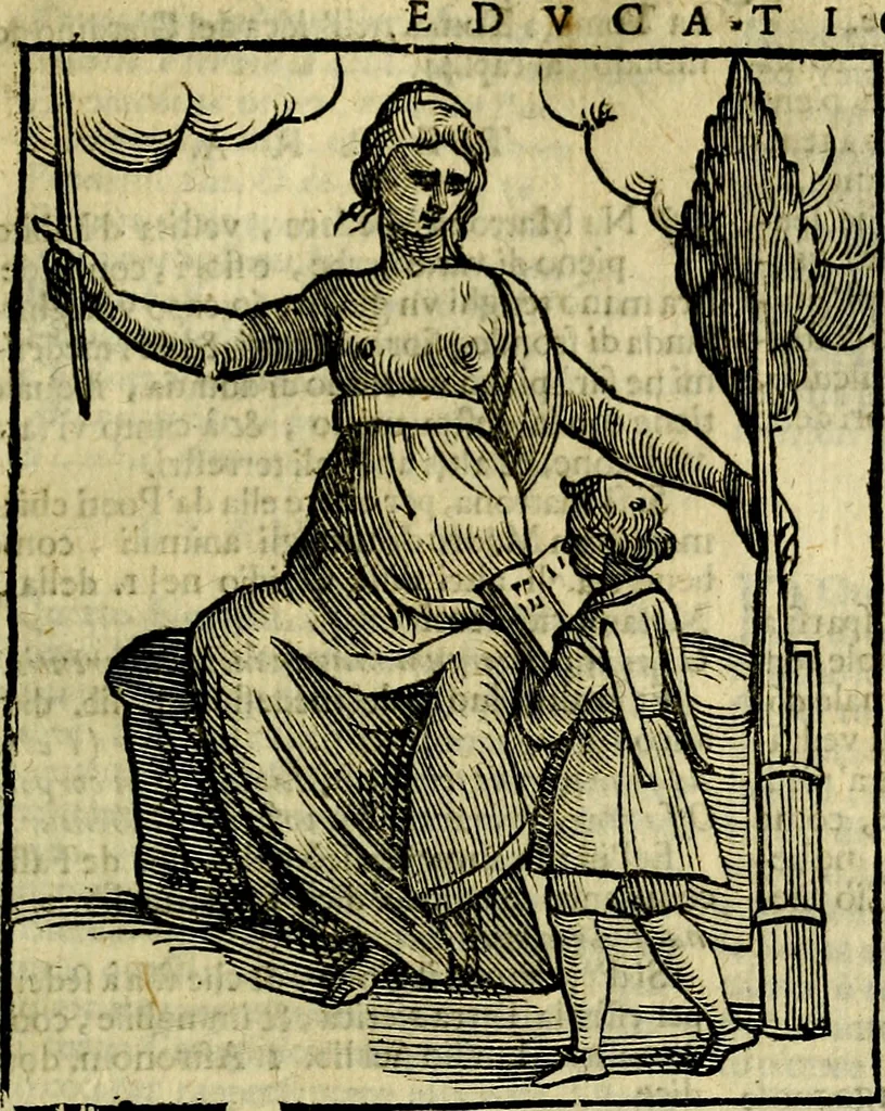 An illustration from Iconologia di Cesare Ripa ... Divisa in tre libri, ne i quali si esprimono varie imagini di virtù, vitij, affetti, passioni humane, arti, discipline, humori, elementi, corpi celesti, prouincie d'Italia, fiumi, & altre materie infinite vtili ad ogni stato di persone, 1669, leaf 232