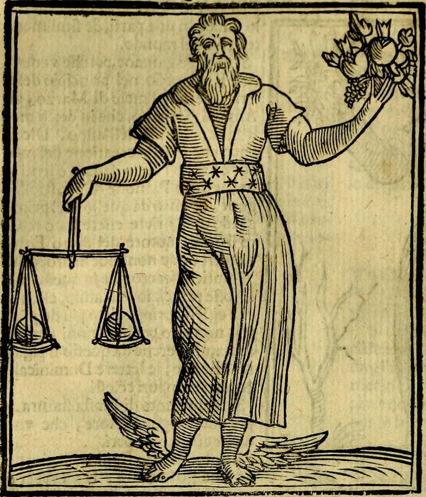 An illustration from Iconologia di Cesare Ripa ... Divisa in tre libri, ne i quali si esprimono varie imagini di virtù, vitij, affetti, passioni humane, arti, discipline, humori, elementi, corpi celesti, prouincie d'Italia, fiumi, & altre materie infinite vtili ad ogni stato di persone, 1669, leaf 243