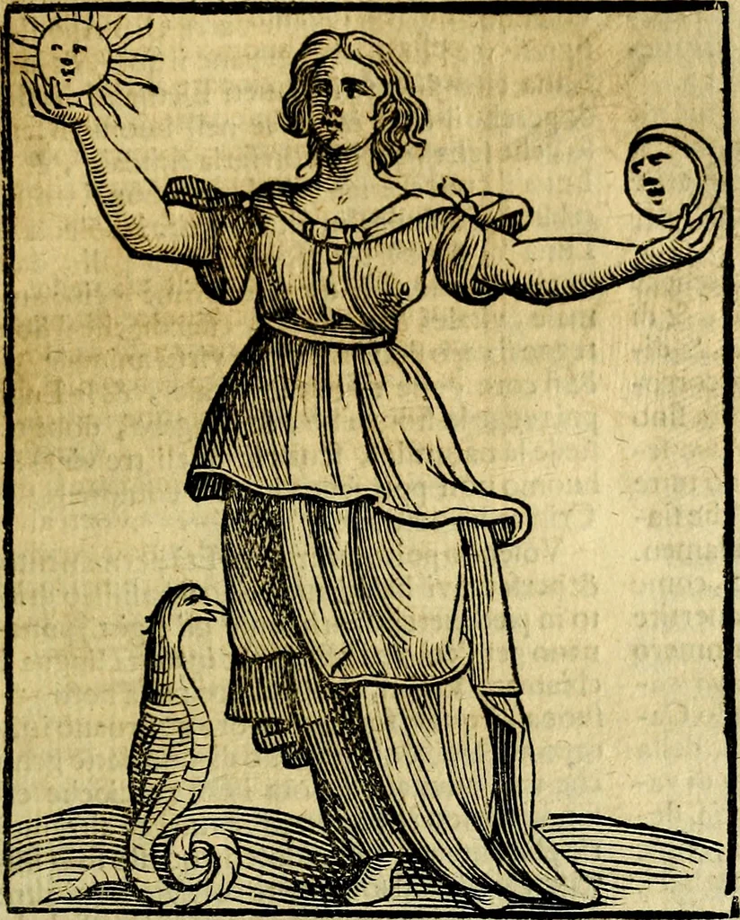An illustration from Iconologia di Cesare Ripa ... Divisa in tre libri, ne i quali si esprimono varie imagini di virtù, vitij, affetti, passioni humane, arti, discipline, humori, elementi, corpi celesti, prouincie d'Italia, fiumi, & altre materie infinite vtili ad ogni stato di persone, 1669, leaf 248