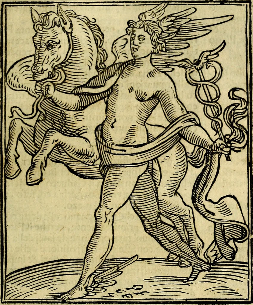 An illustration from Iconologia di Cesare Ripa ... Divisa in tre libri, ne i quali si esprimono varie imagini di virtù, vitij, affetti, passioni humane, arti, discipline, humori, elementi, corpi celesti, prouincie d'Italia, fiumi, & altre materie infinite vtili ad ogni stato di persone, 1669, leaf 256