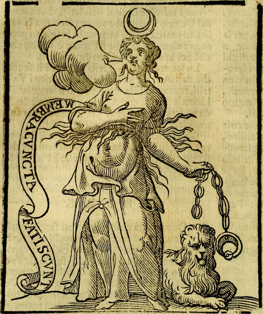 An illustration from Iconologia di Cesare Ripa ... Divisa in tre libri, ne i quali si esprimono varie imagini di virtù, vitij, affetti, passioni humane, arti, discipline, humori, elementi, corpi celesti, prouincie d'Italia, fiumi, & altre materie infinite vtili ad ogni stato di persone, 1669, leaf 259