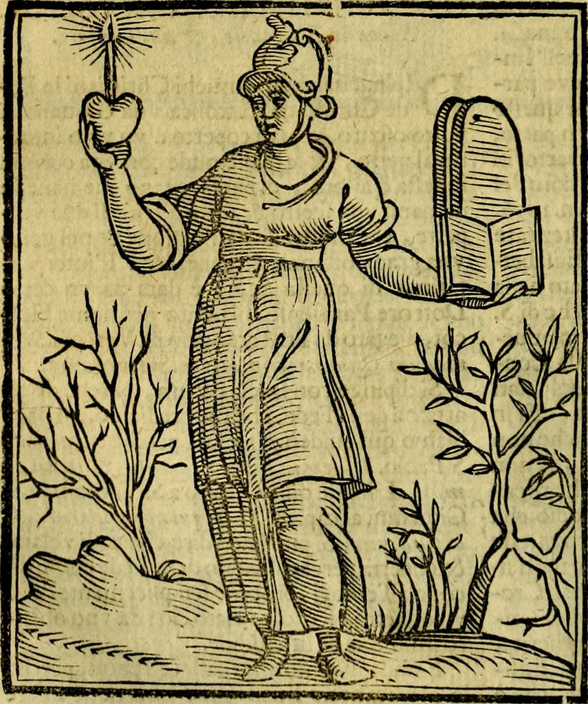 An illustration from Iconologia di Cesare Ripa ... Divisa in tre libri, ne i quali si esprimono varie imagini di virtù, vitij, affetti, passioni humane, arti, discipline, humori, elementi, corpi celesti, prouincie d'Italia, fiumi, & altre materie infinite vtili ad ogni stato di persone, 1669, leaf 263