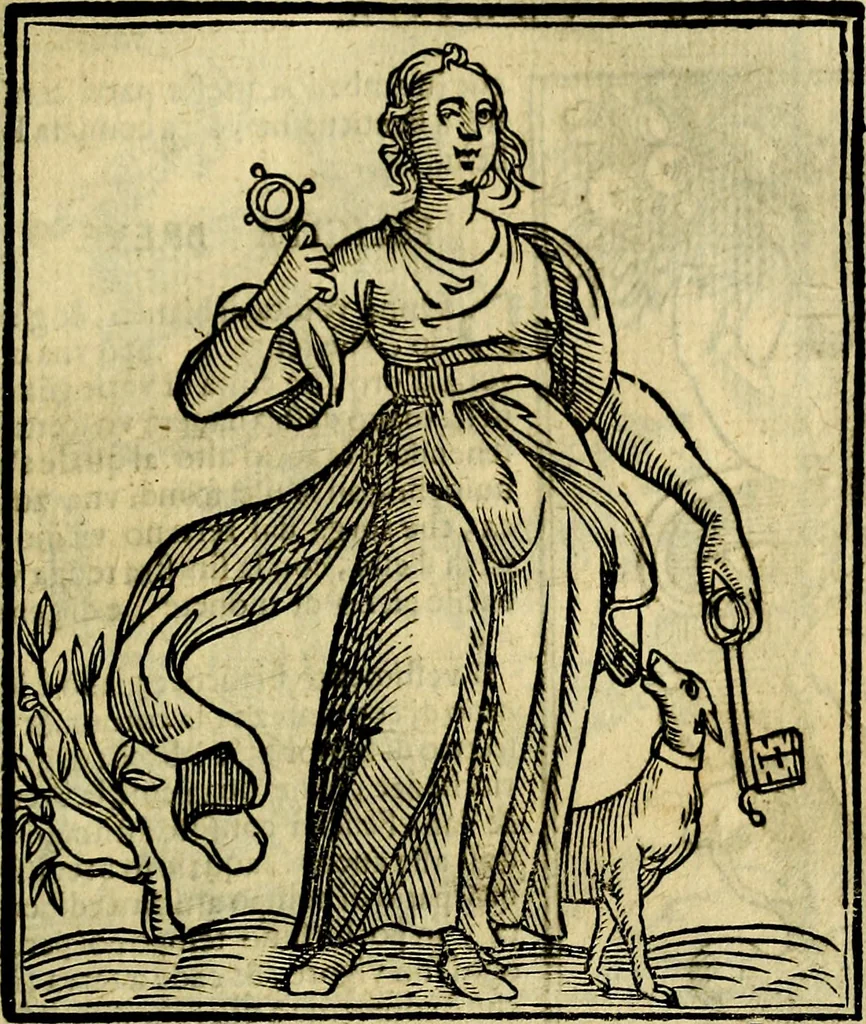 An illustration from Iconologia di Cesare Ripa ... Divisa in tre libri, ne i quali si esprimono varie imagini di virtù, vitij, affetti, passioni humane, arti, discipline, humori, elementi, corpi celesti, prouincie d'Italia, fiumi, & altre materie infinite vtili ad ogni stato di persone, 1669, leaf 266
