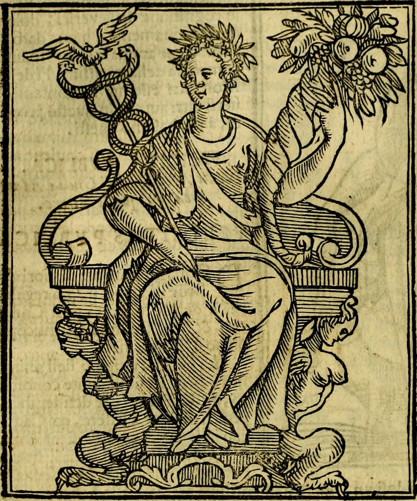An illustration from Iconologia di Cesare Ripa ... Divisa in tre libri, ne i quali si esprimono varie imagini di virtù, vitij, affetti, passioni humane, arti, discipline, humori, elementi, corpi celesti, prouincie d'Italia, fiumi, & altre materie infinite vtili ad ogni stato di persone, 1669, leaf 267