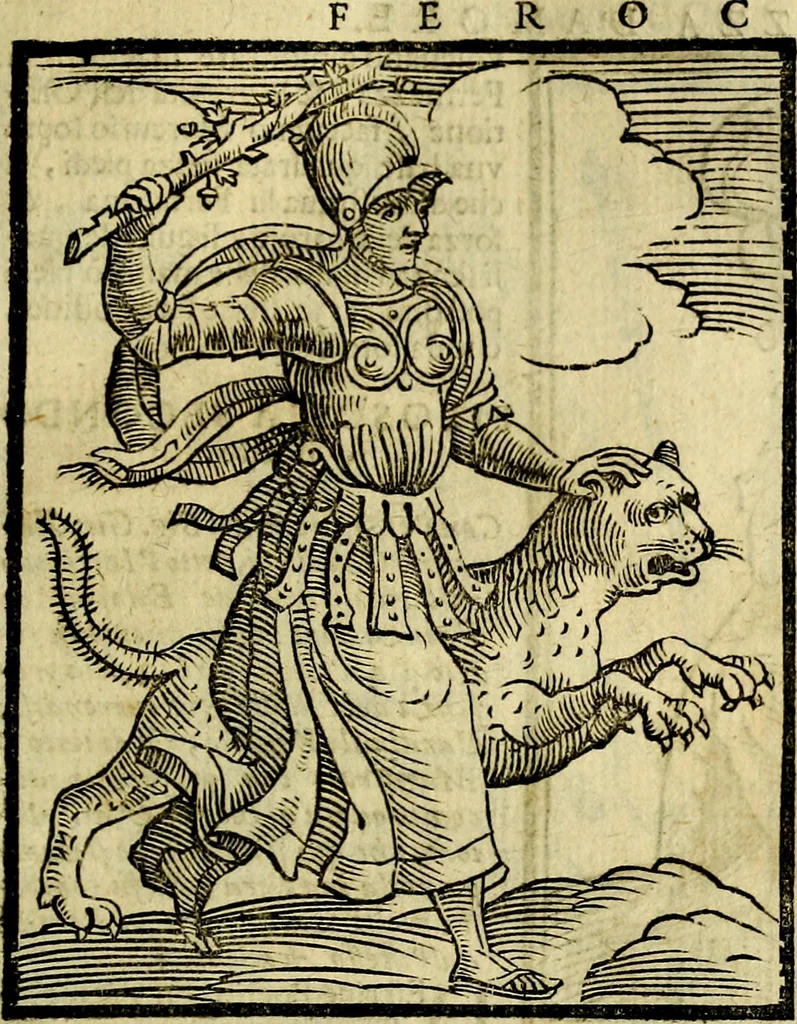An illustration from Iconologia di Cesare Ripa ... Divisa in tre libri, ne i quali si esprimono varie imagini di virtù, vitij, affetti, passioni humane, arti, discipline, humori, elementi, corpi celesti, prouincie d'Italia, fiumi, & altre materie infinite vtili ad ogni stato di persone, 1669, leaf 268