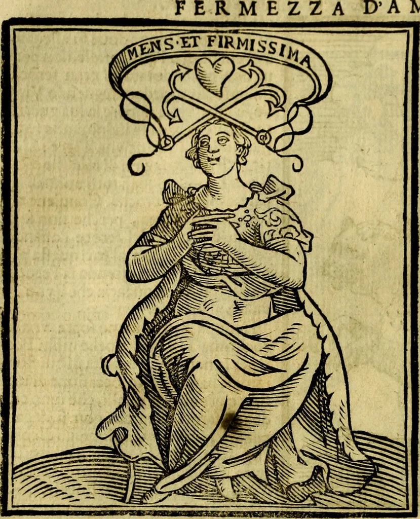An illustration from Iconologia di Cesare Ripa ... Divisa in tre libri, ne i quali si esprimono varie imagini di virtù, vitij, affetti, passioni humane, arti, discipline, humori, elementi, corpi celesti, prouincie d'Italia, fiumi, & altre materie infinite vtili ad ogni stato di persone, 1669, leaf 269