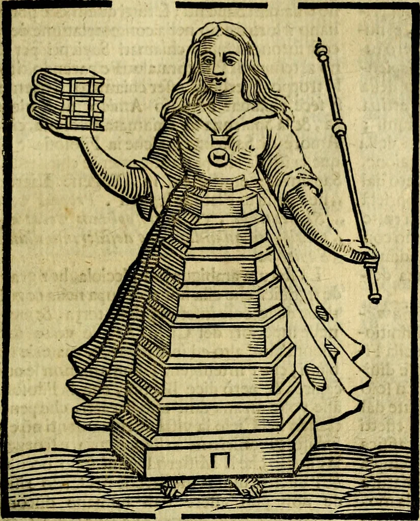 An illustration from Iconologia di Cesare Ripa ... Divisa in tre libri, ne i quali si esprimono varie imagini di virtù, vitij, affetti, passioni humane, arti, discipline, humori, elementi, corpi celesti, prouincie d'Italia, fiumi, & altre materie infinite vtili ad ogni stato di persone, 1669, leaf 270