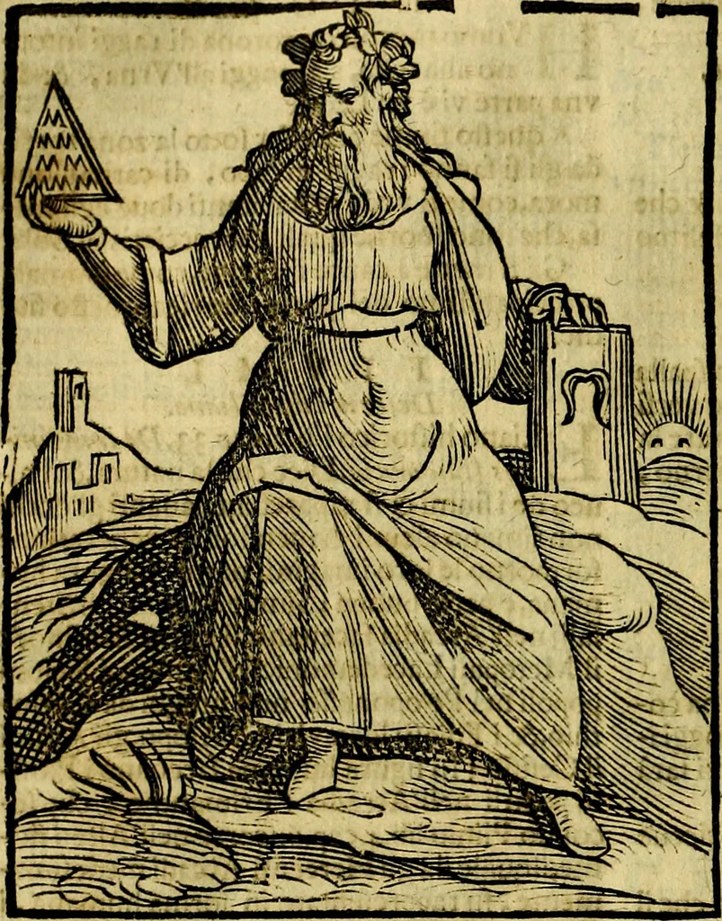 An illustration from Iconologia di Cesare Ripa ... Divisa in tre libri, ne i quali si esprimono varie imagini di virtù, vitij, affetti, passioni humane, arti, discipline, humori, elementi, corpi celesti, prouincie d'Italia, fiumi, & altre materie infinite vtili ad ogni stato di persone, 1669, leaf 285