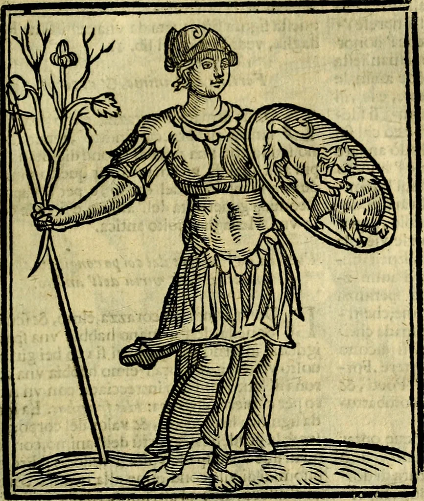 An illustration from Iconologia di Cesare Ripa ... Divisa in tre libri, ne i quali si esprimono varie imagini di virtù, vitij, affetti, passioni humane, arti, discipline, humori, elementi, corpi celesti, prouincie d'Italia, fiumi, & altre materie infinite vtili ad ogni stato di persone, 1669, leaf 288