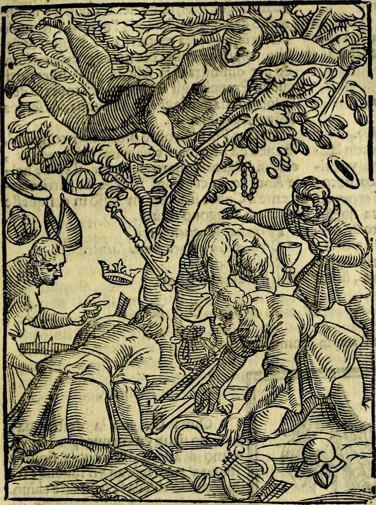 An illustration from Iconologia di Cesare Ripa ... Divisa in tre libri, ne i quali si esprimono varie imagini di virtù, vitij, affetti, passioni humane, arti, discipline, humori, elementi, corpi celesti, prouincie d'Italia, fiumi, & altre materie infinite vtili ad ogni stato di persone, 1669, leaf 290