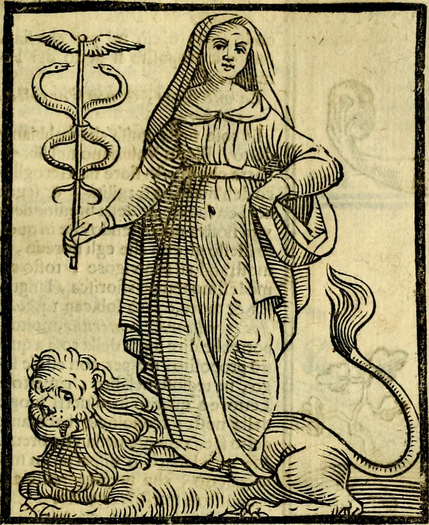 An illustration from Iconologia di Cesare Ripa ... Divisa in tre libri, ne i quali si esprimono varie imagini di virtù, vitij, affetti, passioni humane, arti, discipline, humori, elementi, corpi celesti, prouincie d'Italia, fiumi, & altre materie infinite vtili ad ogni stato di persone, 1669, leaf 294
